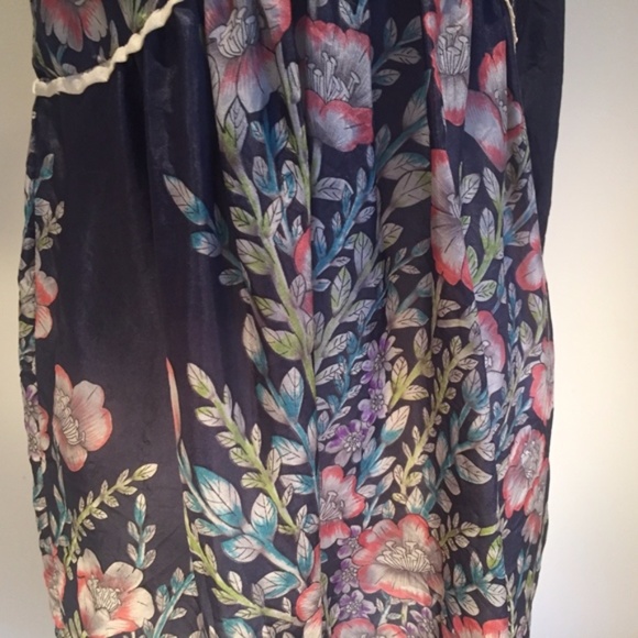 Johnny Was Dress 100% Silk Floral Mini Navy Blue XS - Picture 12 of 16